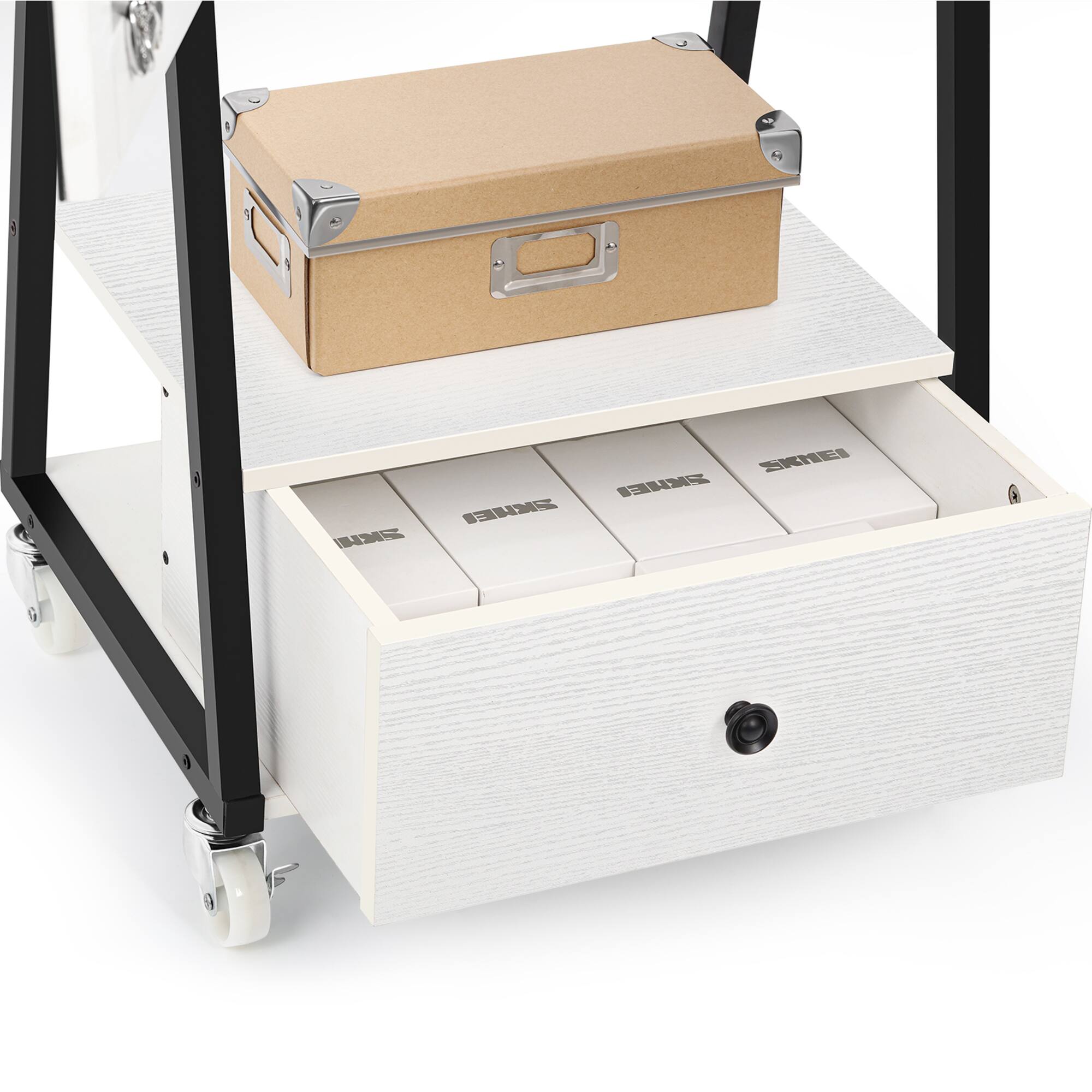 NEX™ 5ft. Pure White Jewelry Armoire on Casters with Chest Drawer